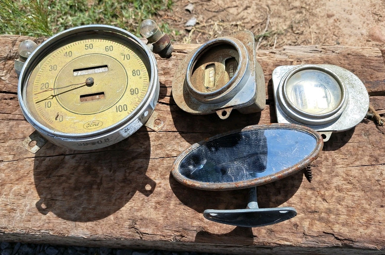 4 Vintage 1930's Ford Auto/Truck Parts Gauges W/Mirror See Photos 4 Vintage 1930's Ford Auto/Truck Parts Gauges W/Mirror See Photos