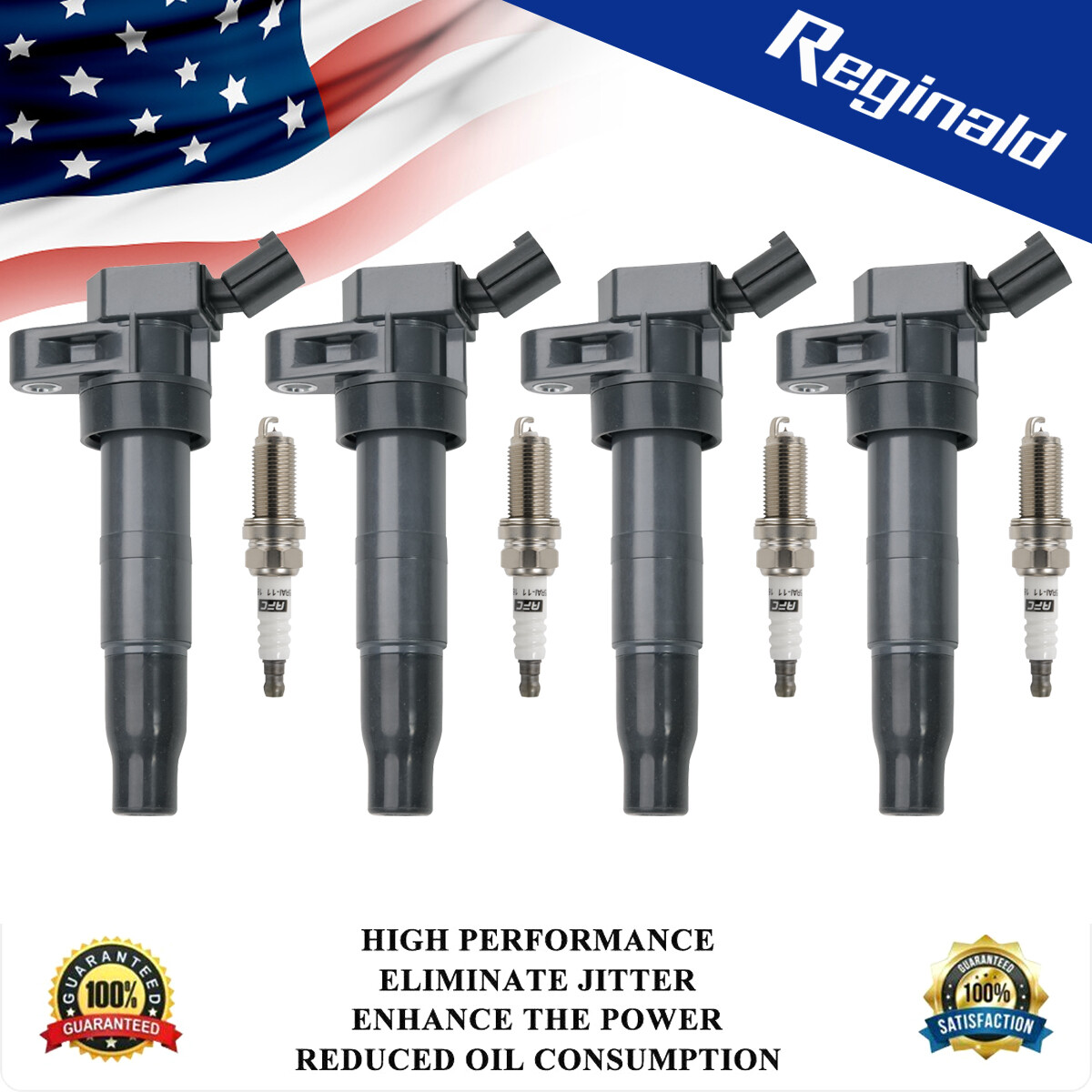 4PC Ignition Coils & 4PC Spark Plugs For Hyundai Genesis Sonata Kia Optima UF611