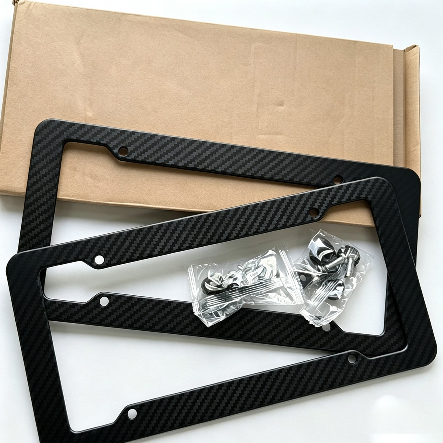 2 Pack💎 Carbon Fiber License Plate Frame 4 Hole US Standard With Mount Hardware