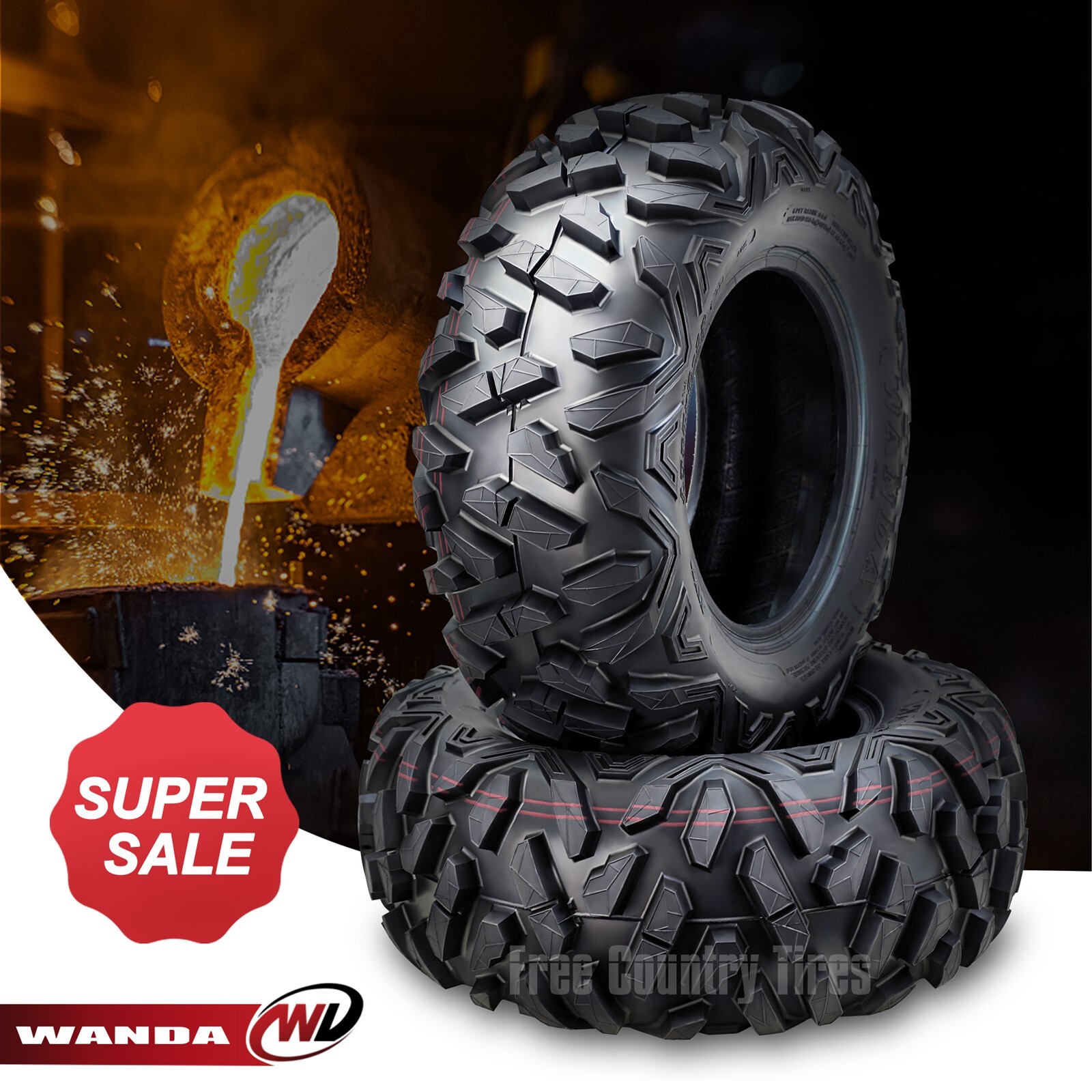 2 WANDA ATV UTV Tires AT 25x8-12 25x8x12 6PR/P350 Bighorn Style All Terrain