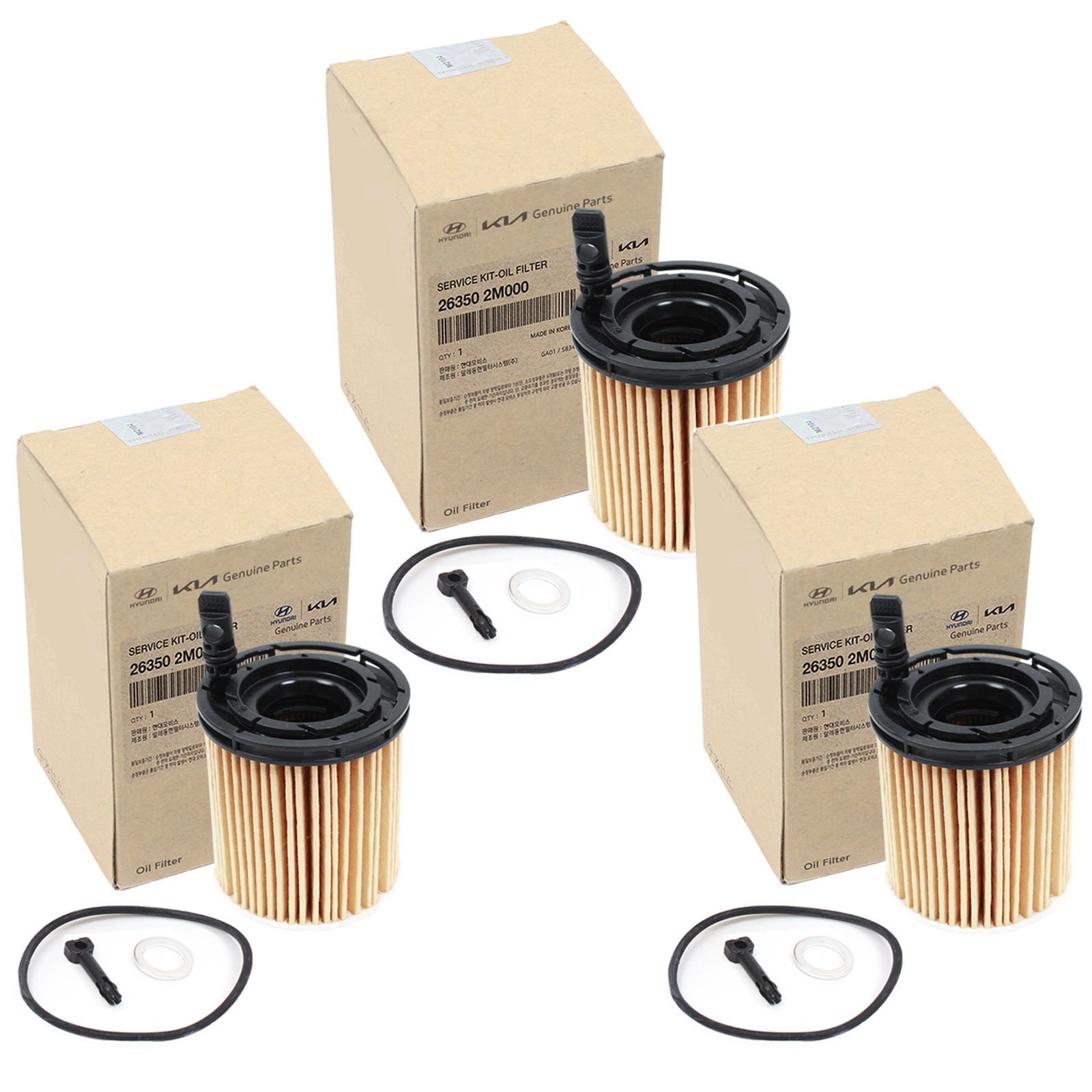3PCS 263502M000 Genuine Oil Filter For Hyundai Elantra Kona Venue 1.6L 2020-2024