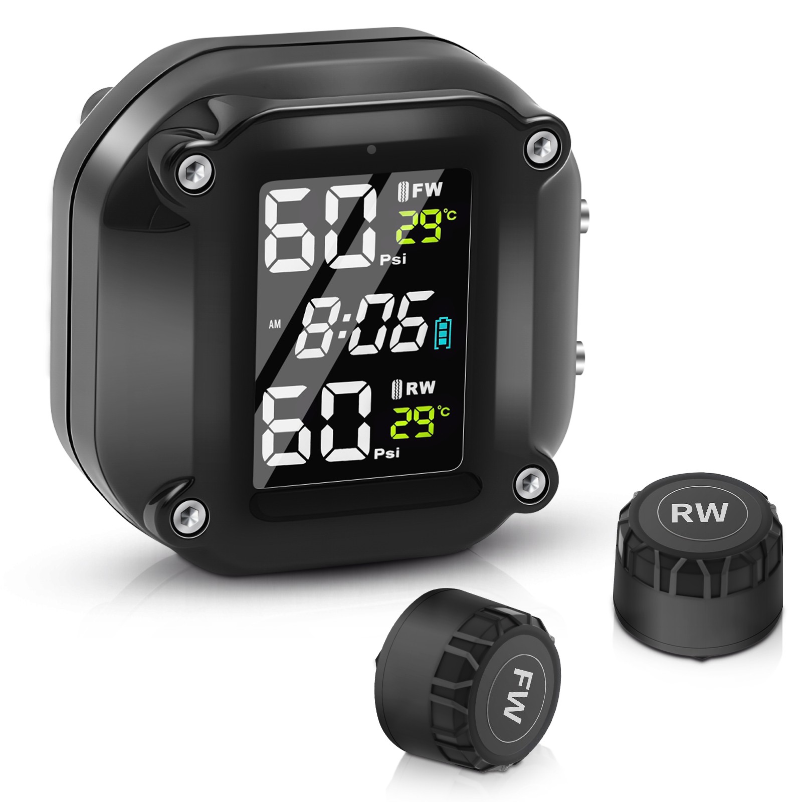 Waterproof Wireless Motorcycle TPMS Tire Tyre Pressure Monitor System 2 Sensors
