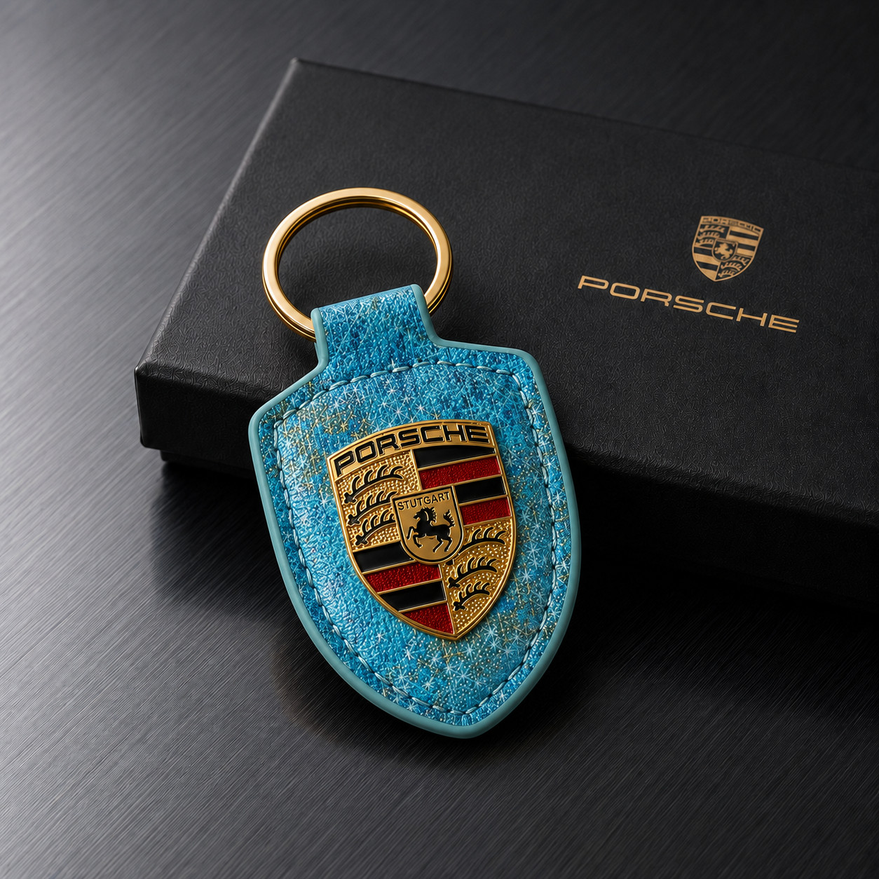 Porsche Crest Keyring Keychain Essential Teal Blue  Original Genuine