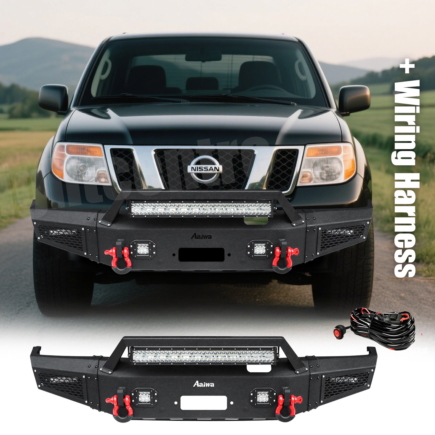 Off-Road For 2005-2022 Nissan Frontier Front Bumper w/Winch Plate&Lights + Wire