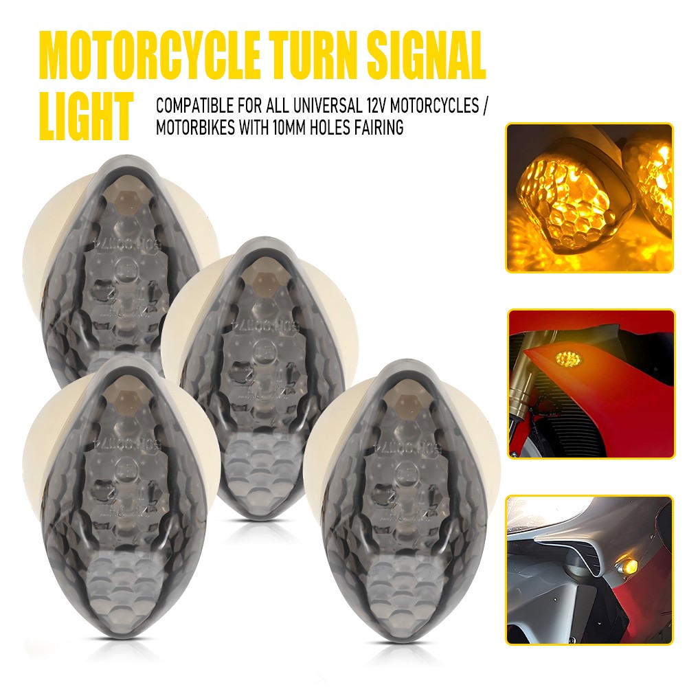 4PCS Flush Mount Motorcycle Turn Signal Lights Amber Indicator Blinker Lamp 12V