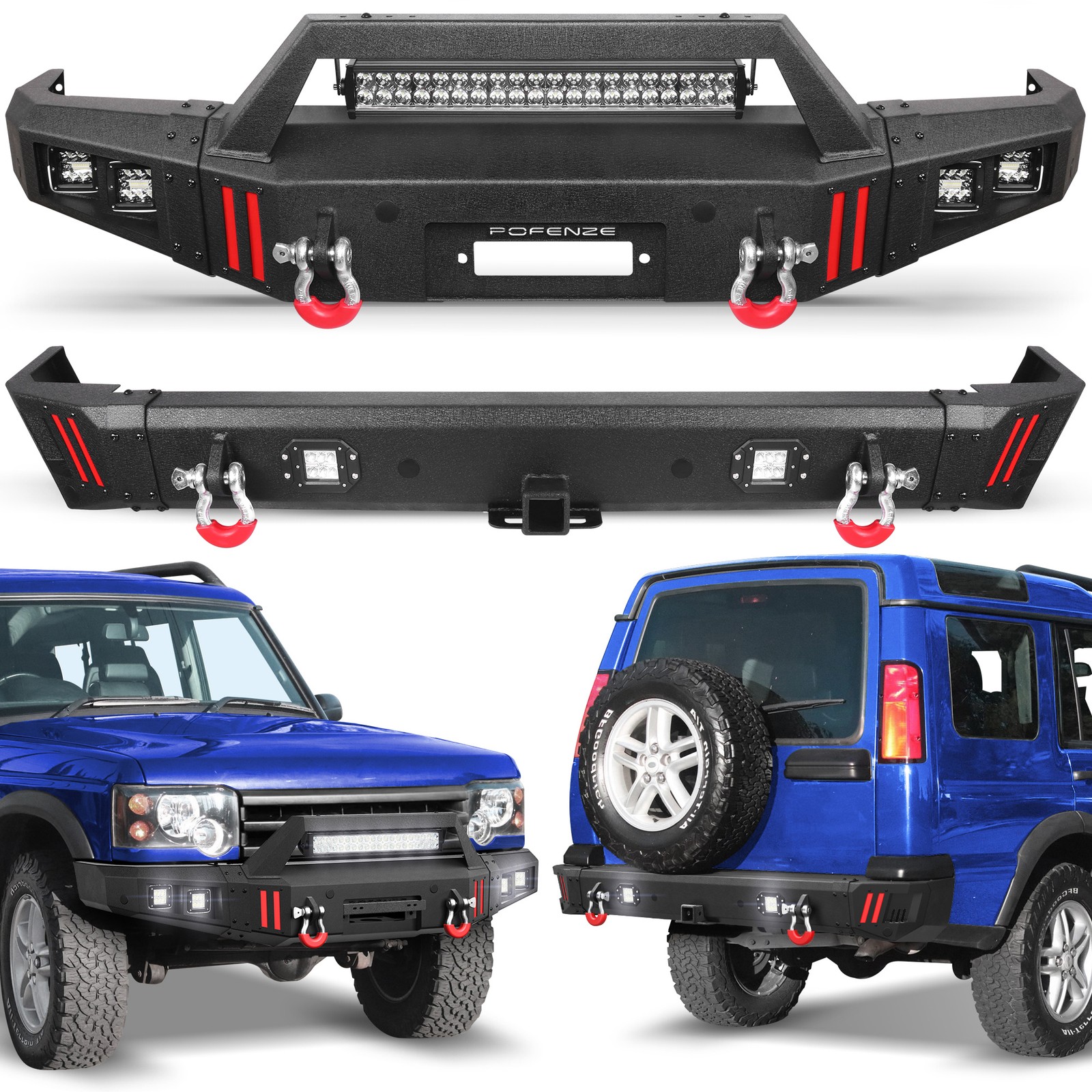 For 1999-2004 Land Rover Discovery 2 Steel Front or Rear Bumper W/Light +D-rings