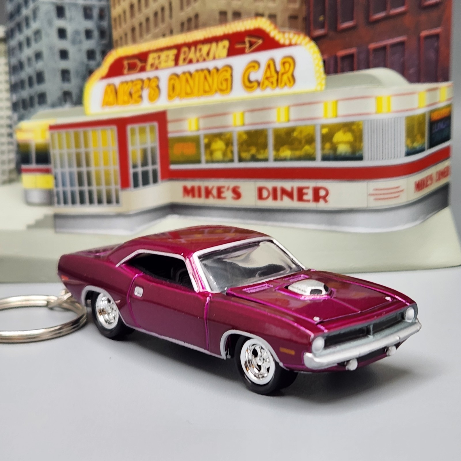 Fits 1970-71 Plymouth Cuda Barracuda Pink/Purple Custom Car Key chain