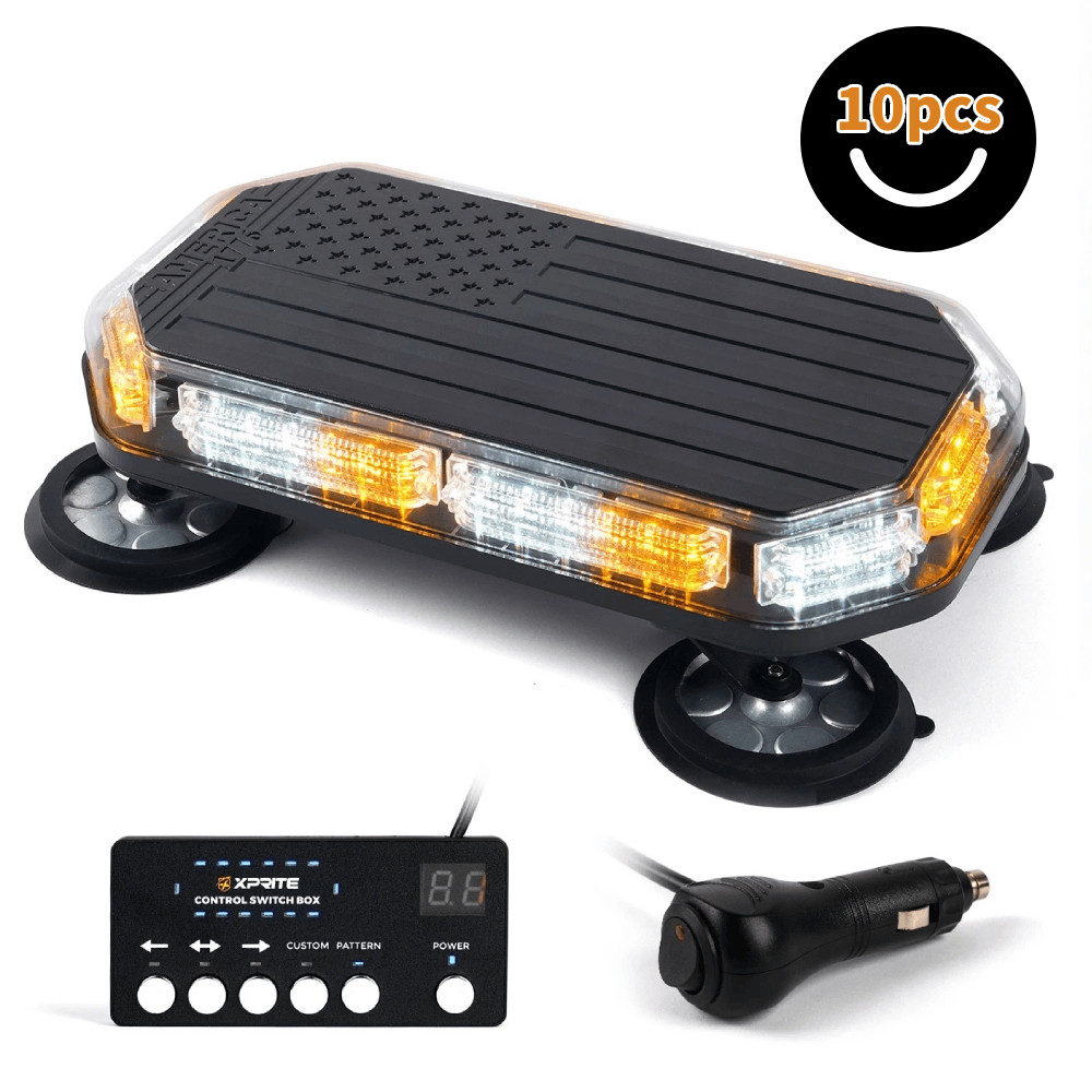 10X Amber White LED Strobe Light Bar For Snow Plow Tow Truck W/ Flag DIY Sticker