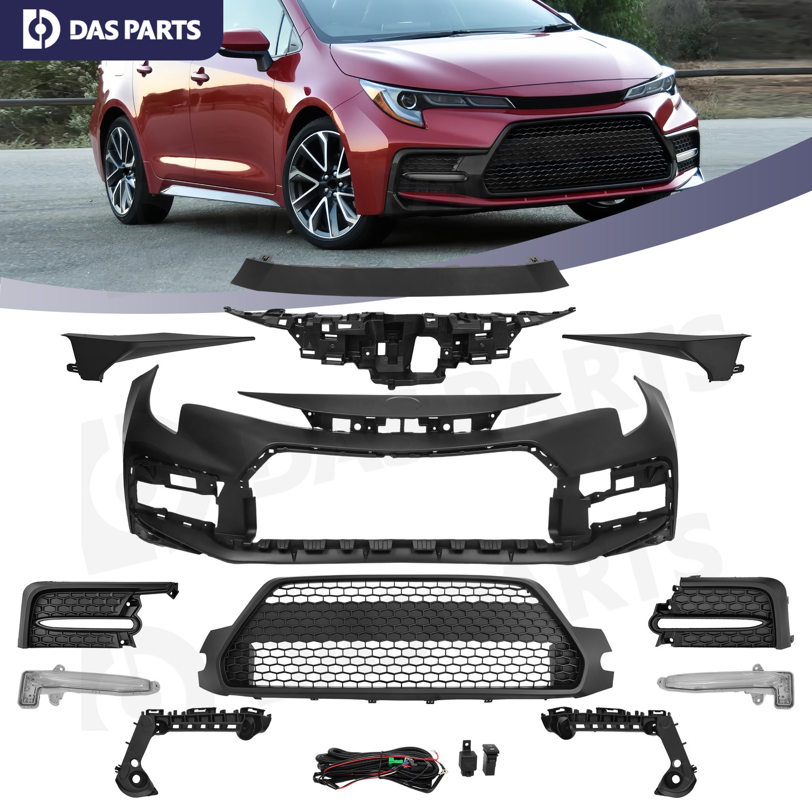 For 2020-2024 Toyota Corolla SE XSE Primed Front Bumper Grille Fog Light Set