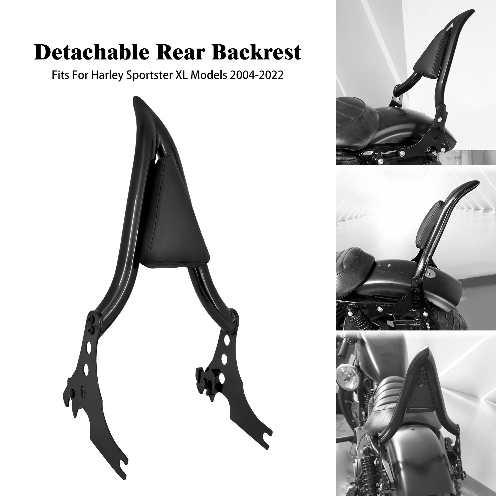 Black Detachable Passenger Rear Backrest Sissy Bar Fit For Harley XL 883 2004-22