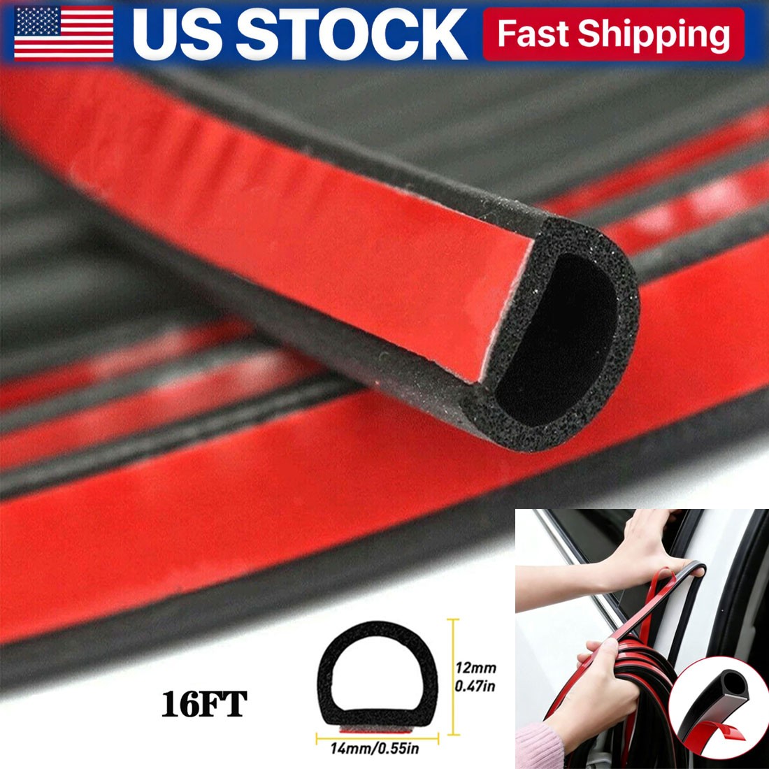 16Ft D-Shape Rubber Car Door Seal Strip Hollow Edge Guard Weatherstrip Universal 16Ft D-Shape Rubber Car Door Seal Strip Hollow Edge Guard Weatherstrip Universal