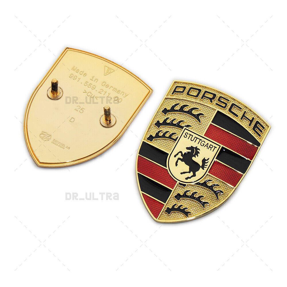 3D Front Hood Crest Gold Edition Badge Emblem For 911 Cayenne Boxster Cayman