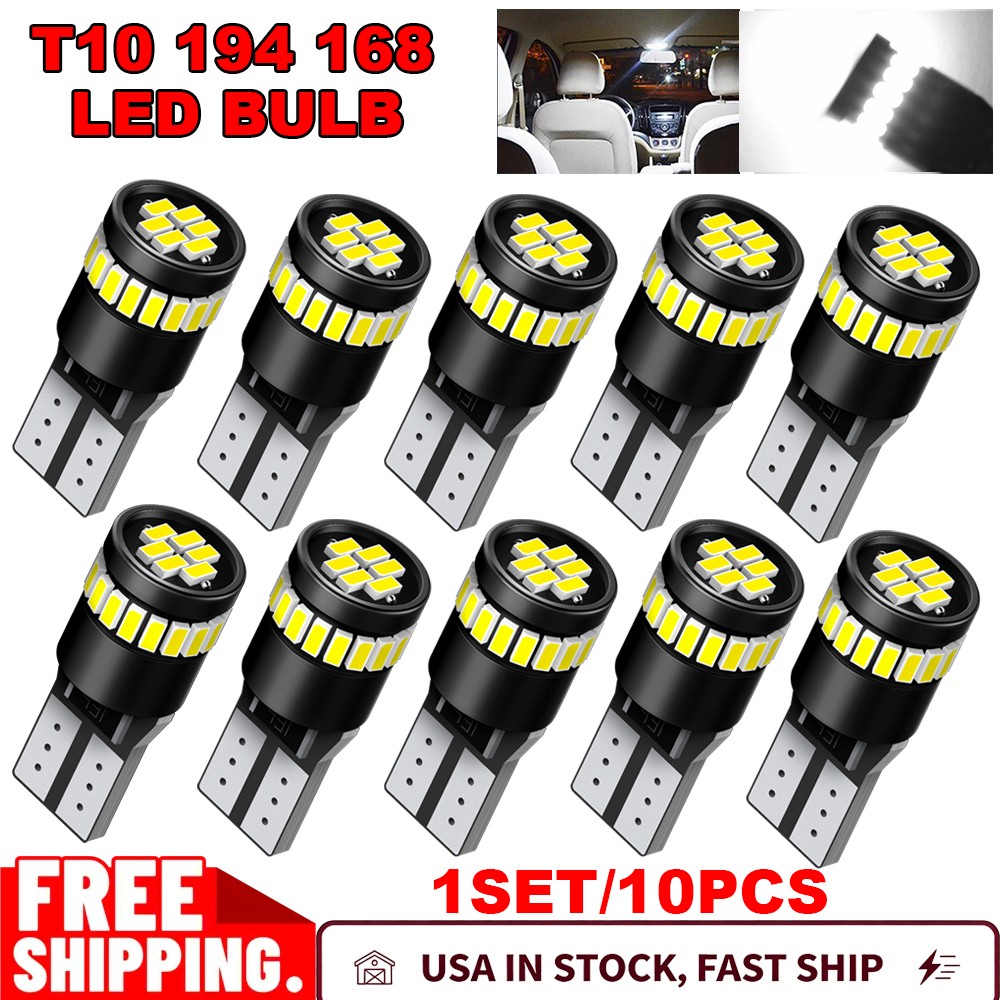 10-50Pcs  AUXITO T10 194 168 White Interior Dome License Plate Light Bulb CANBUS