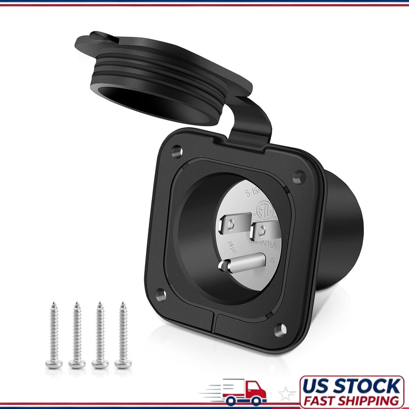 15 Amp 125V Flanged Inlet, NEMA 5-15Pack 2 Pole 3-Wire AC Port Plug, RV Shore Po 15 Amp 125V Flanged Inlet, NEMA 5-15Pack 2 Pole 3-Wire AC Port Plug, RV Shore Po