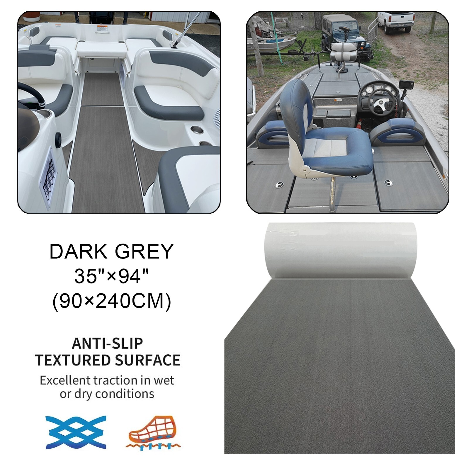 EVA Foam Traction Pads for Bass Boat ,Marine Boat Flooring , Dark Grey Carpet