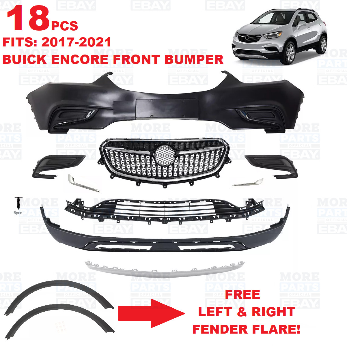 For Buick Encore 2017-2021  Front Bumper Cover Grille Assembly  Kit Set