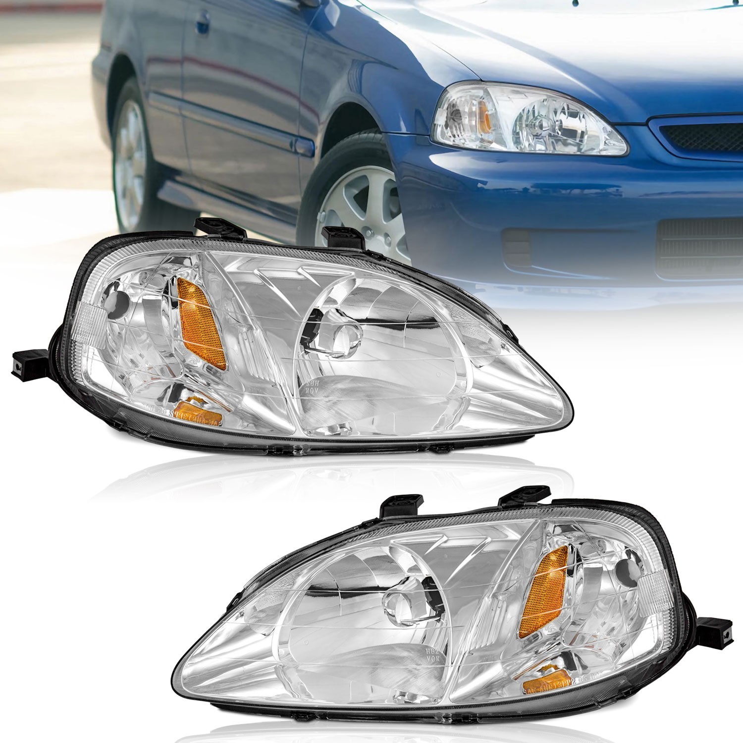 Pair Headlights Assembly For 1999-2000 Honda Civic EK EJ LX EX SI Headlamps
