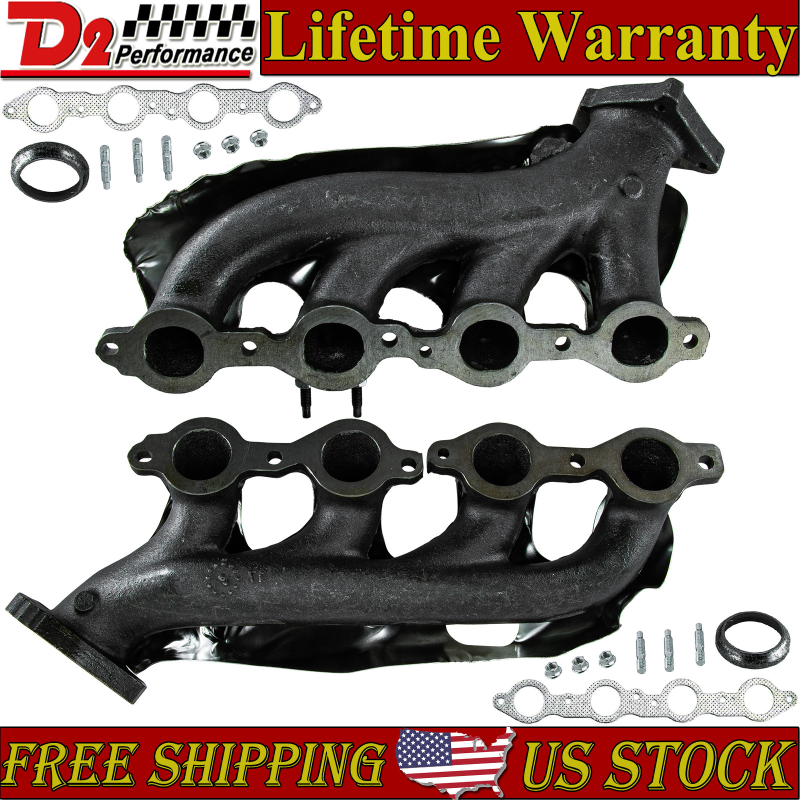 Pair Exhaust Manifolds LH+RH For 1999-2013 Chevy Silverado GMC Sierra 1500 H2