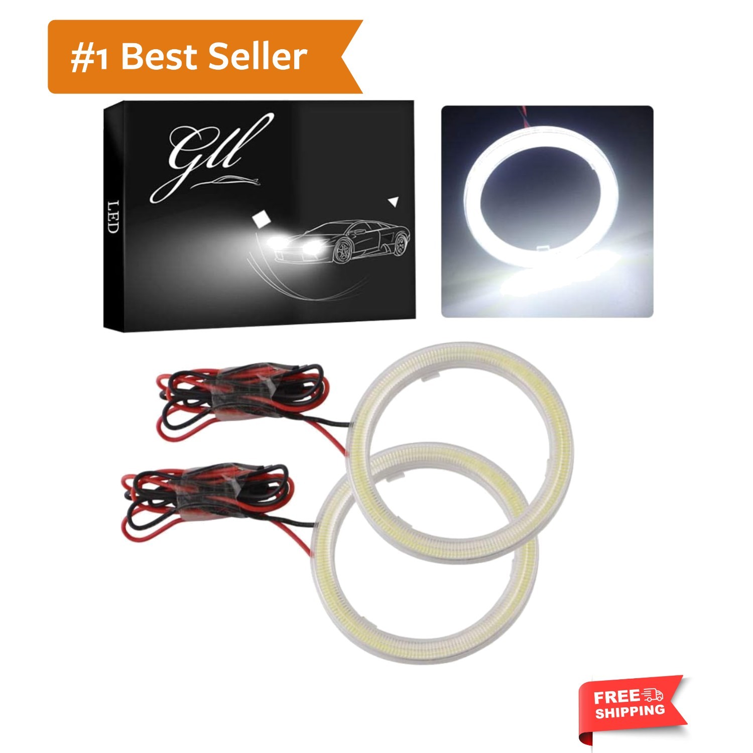 2x 70MM COB LED Angel Eyes -  White Halo Rings for Headlight Lighting