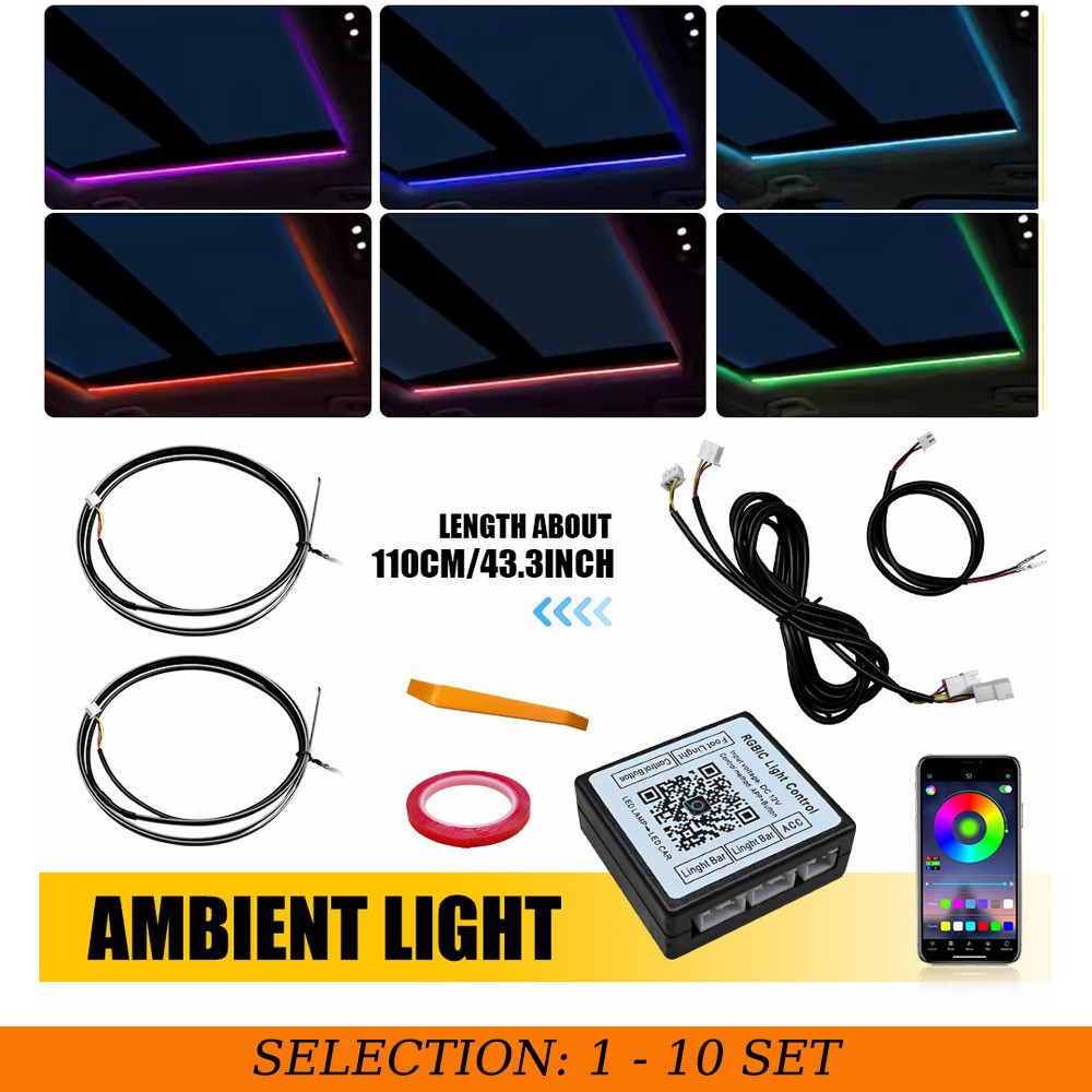 1-10X LED Sunroof Ambient Light Strips Ceiling Lamp Colorful RGB Strip Kit 110CM