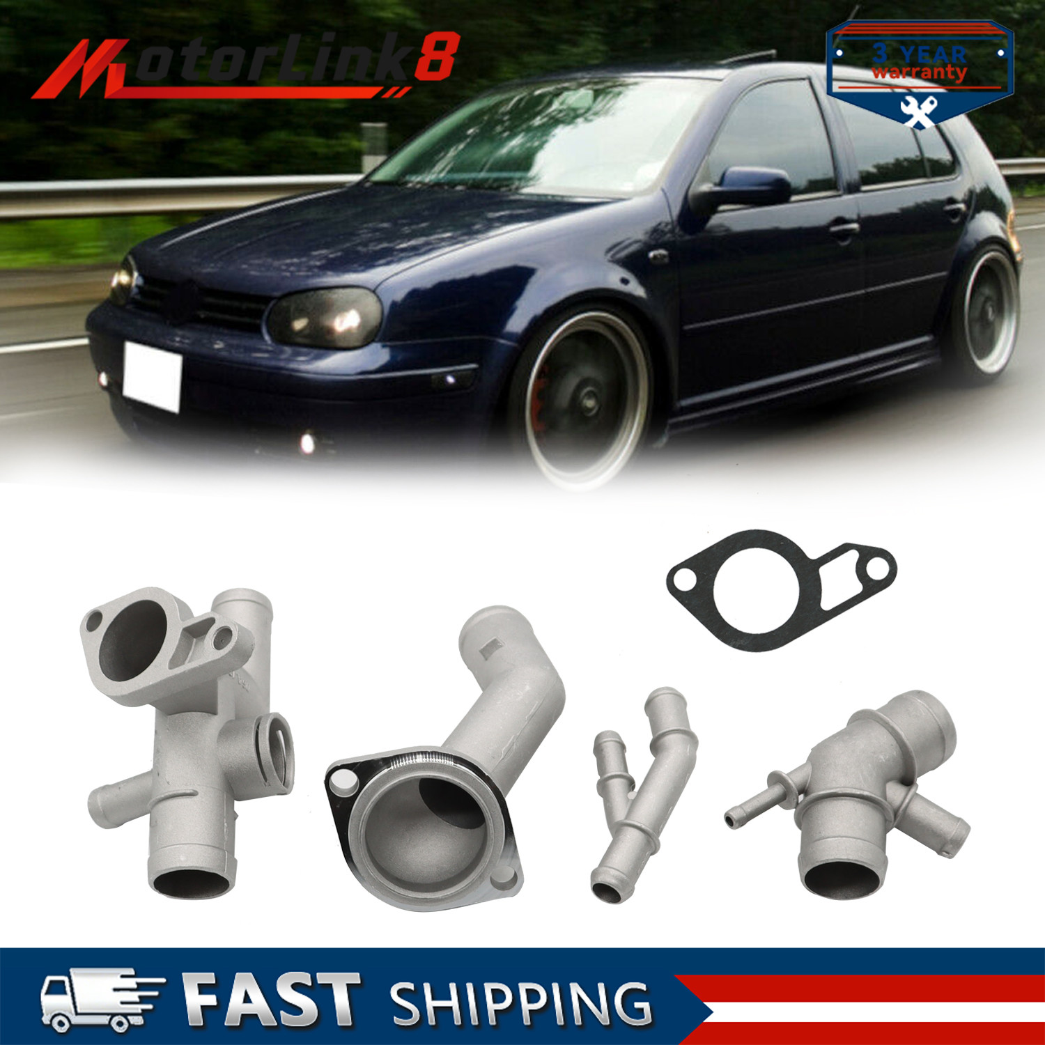 4x Cast Aluminum Coolant Flange Kit For VW MK4 Golf Jetta GLI GTI TT 1.8T