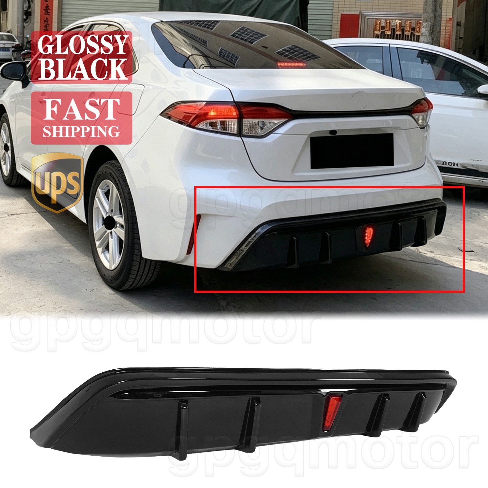 For Toyota Corolla LE SE XSE 20-26 Sedan Gloss Black Rear Bumper Diffuser W/ LED