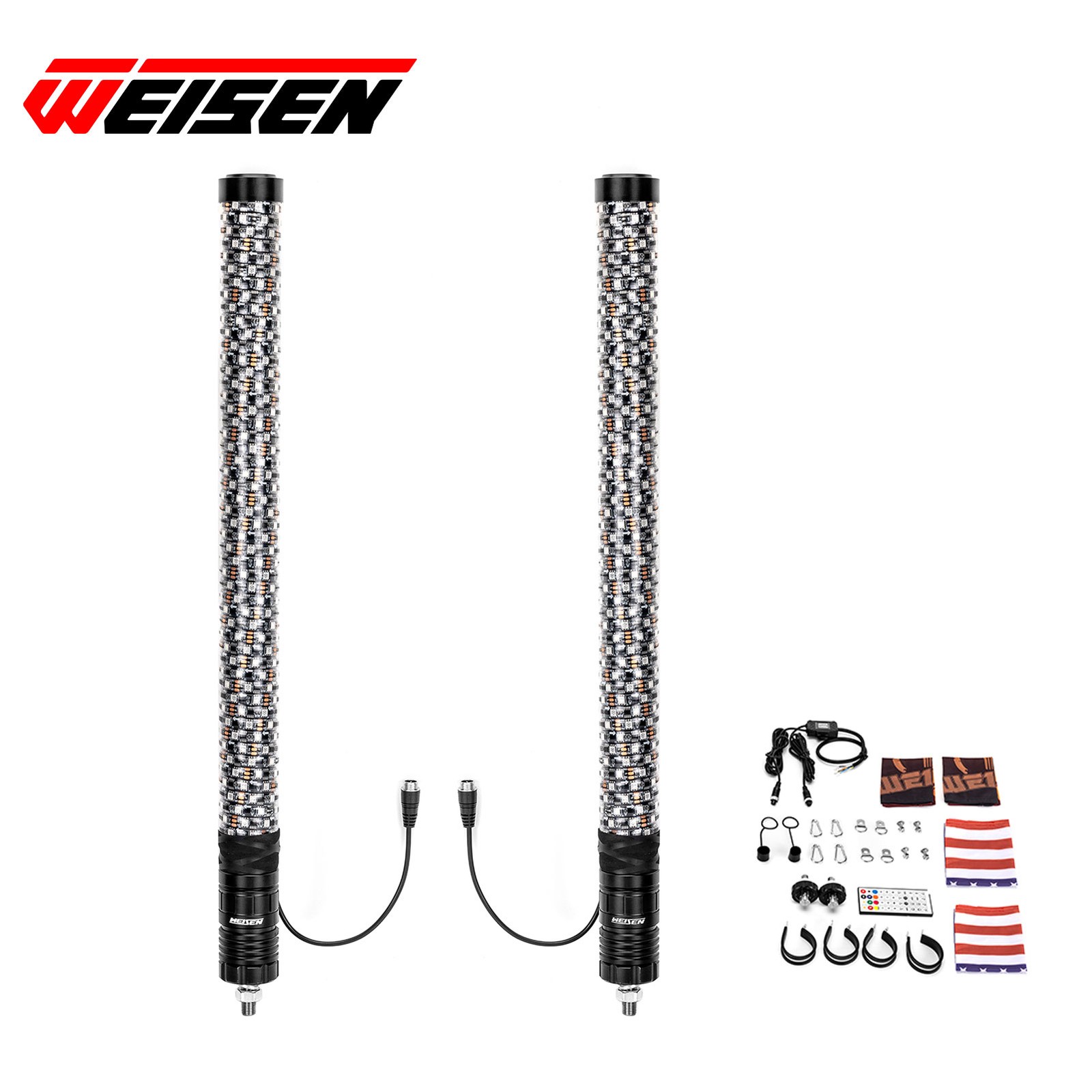 Pair 2FT Spiral LED Fat Whip Light Antenna RGB Chasing For Can-am X3 RZR UTV ATV