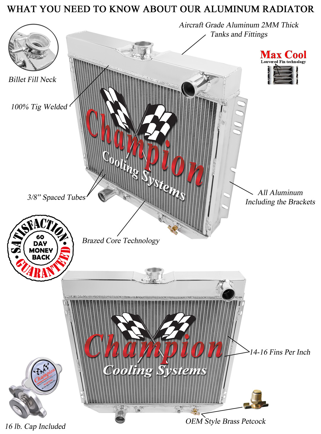 For 1967 - 1970 Ford Mustang Champion Racing 3 Row Aluminum Radiator CC339