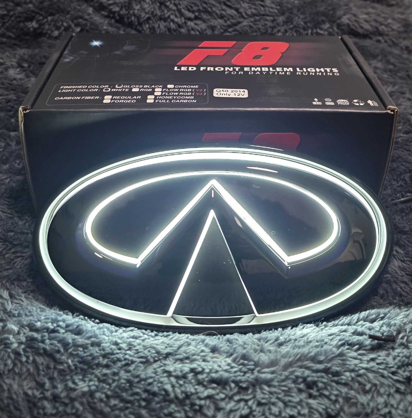 2018-2025 INFINITI Q50 LED WHITE EMBLEM GLOSS BLACK