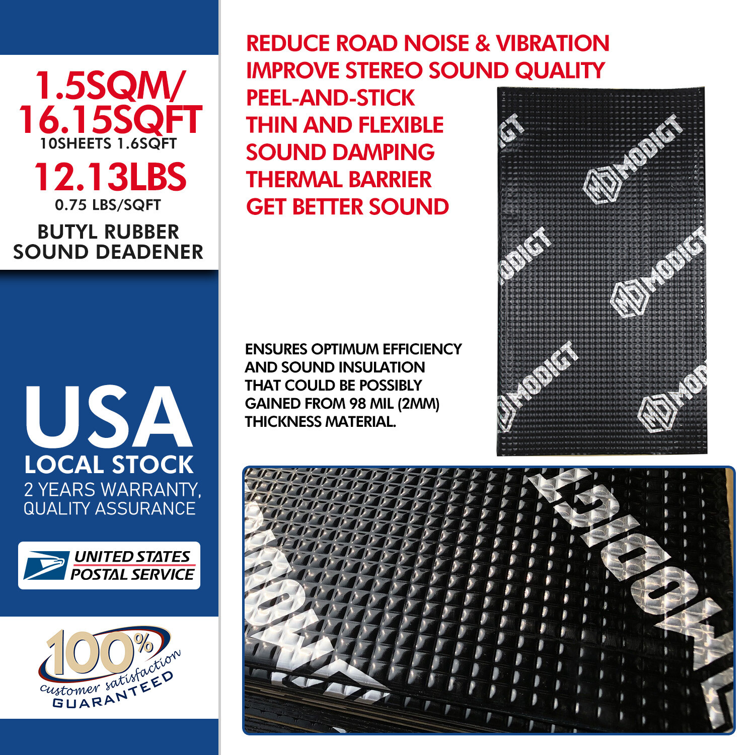 16sqft Sound Deadener Car Insulation Automotive Heat Shield Self-adhesive 2mm