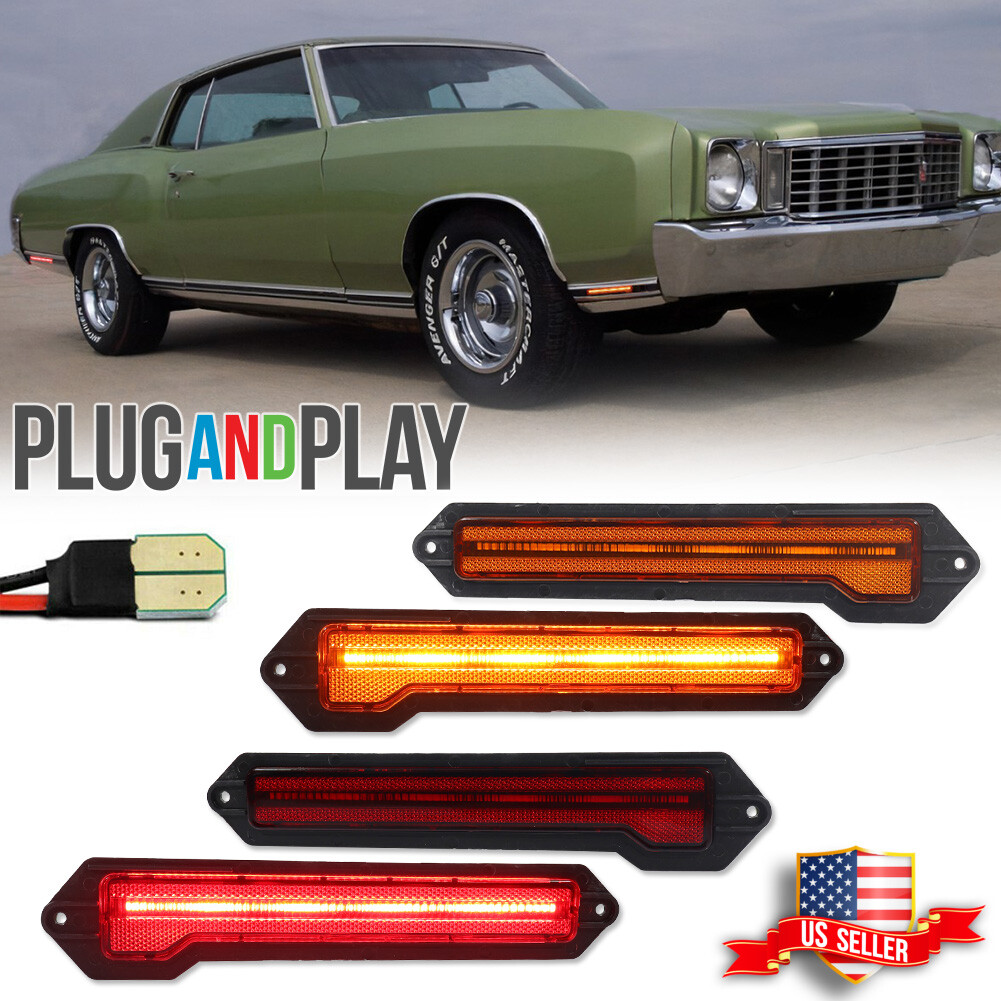 4X Front Amber & Rear Red LED Side Marker Lights For 70-72 Chevrolet Monte Carlo