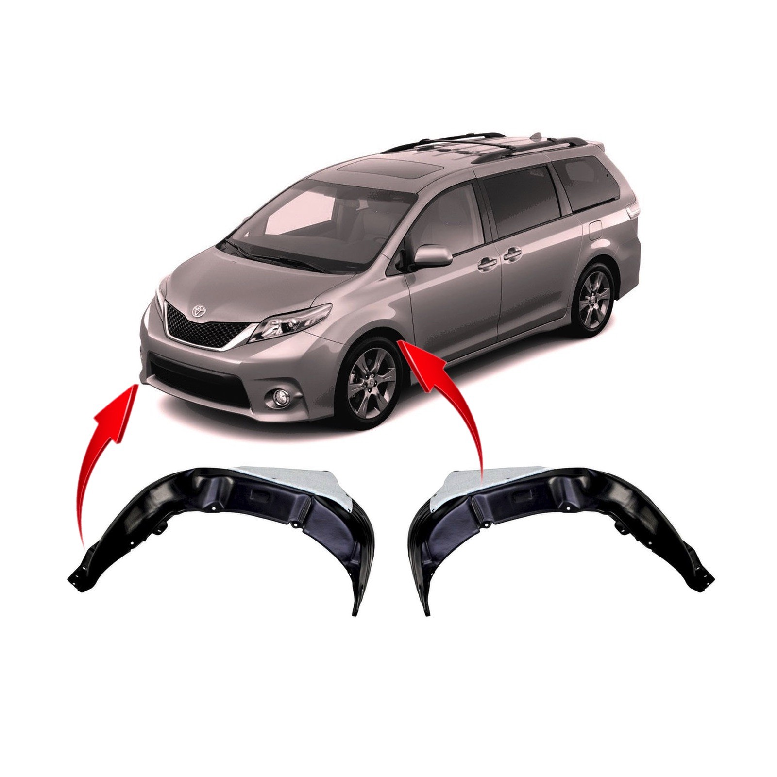 2015-2017 Toyota Sienna Set of 2 Fender Liners TO1248203 TO1249203 5380608030 2015-2017 Toyota Sienna Set of 2 Fender Liners TO1248203 TO1249203 5380608030