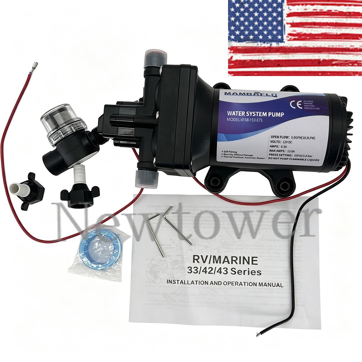 NEW 4158-153-E75 Water Pump 12V 5.0GPM for Shurflo Aqua King II Supreme 5.0