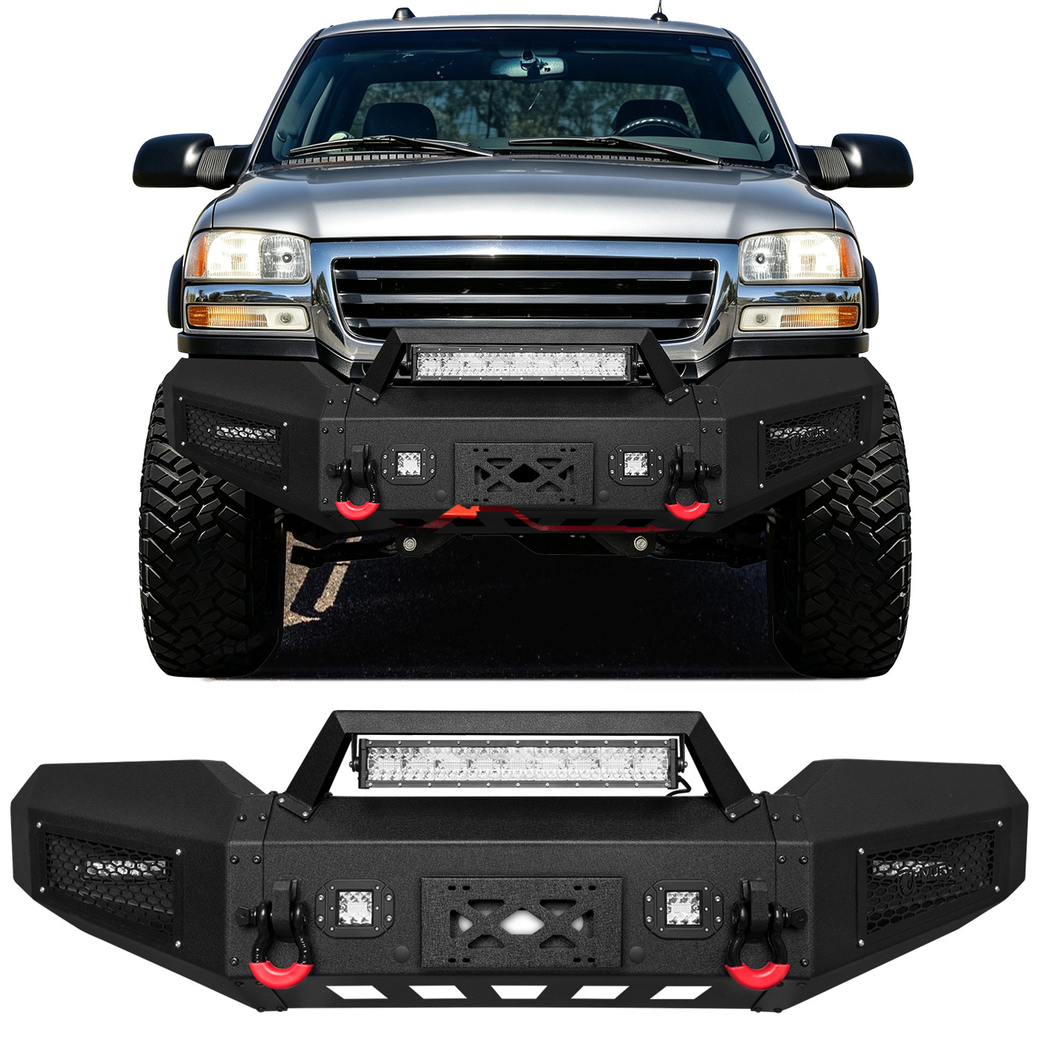 Front Bumper For 2003‑2006 GMC Sierra 1500 2500HD 3500 w/LED Lights Winch Plate