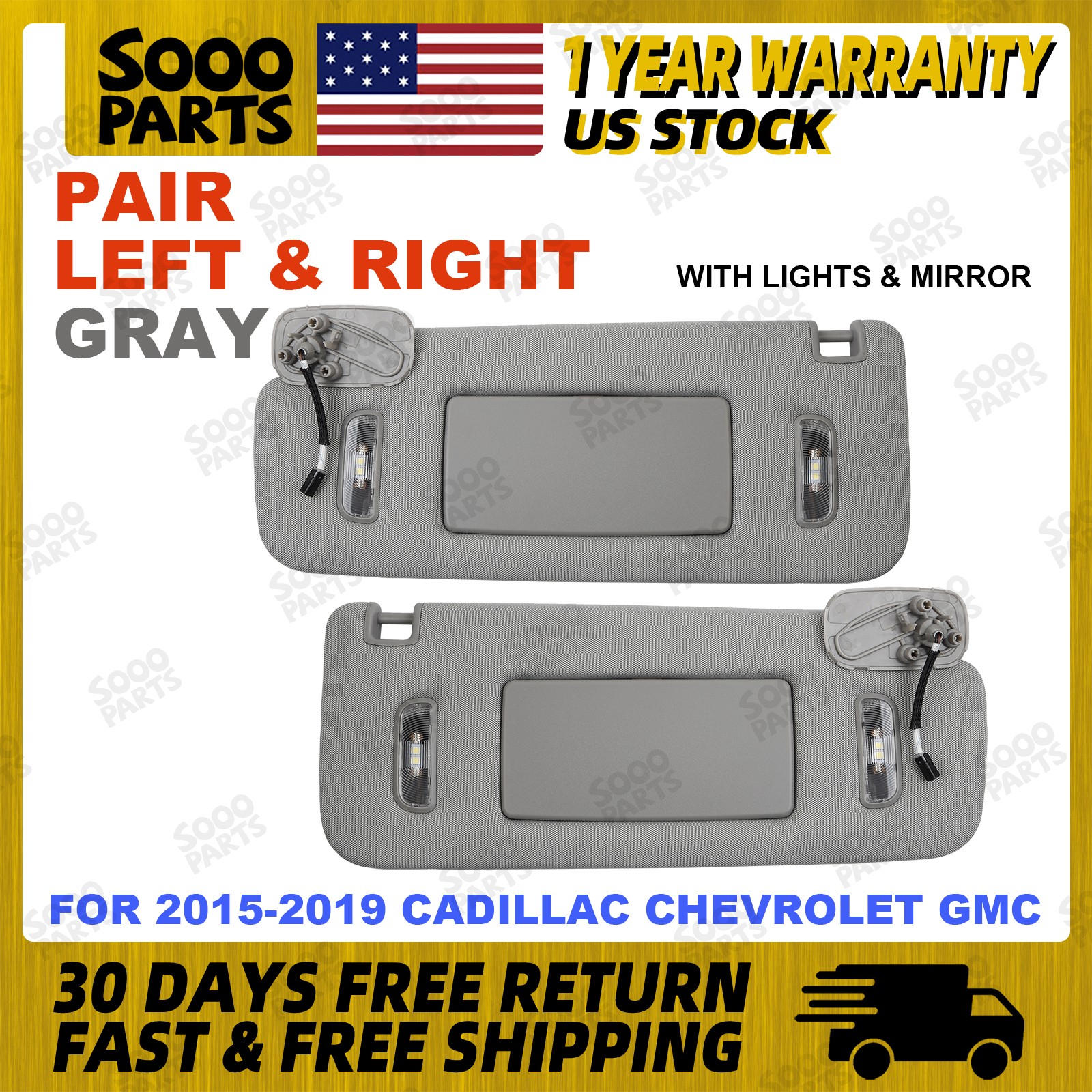 Pair Gray Left & Right Side Sun Visor W/ Light For 15-19 Cadillac Chevrolet GMC Pair Gray Left & Right Side Sun Visor W/ Light For 15-19 Cadillac Chevrolet GMC