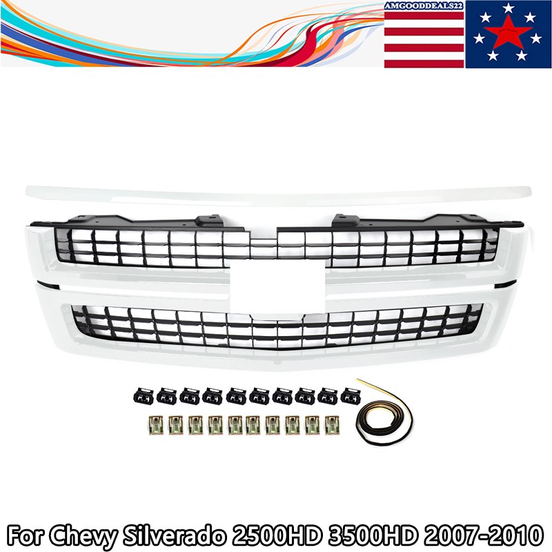 Summit White Front Hood Grille & Molding For 07-10 Chevy Silverado 2500HD 3500HD Summit White Front Hood Grille & Molding For 07-10 Chevy Silverado 2500HD 3500HD