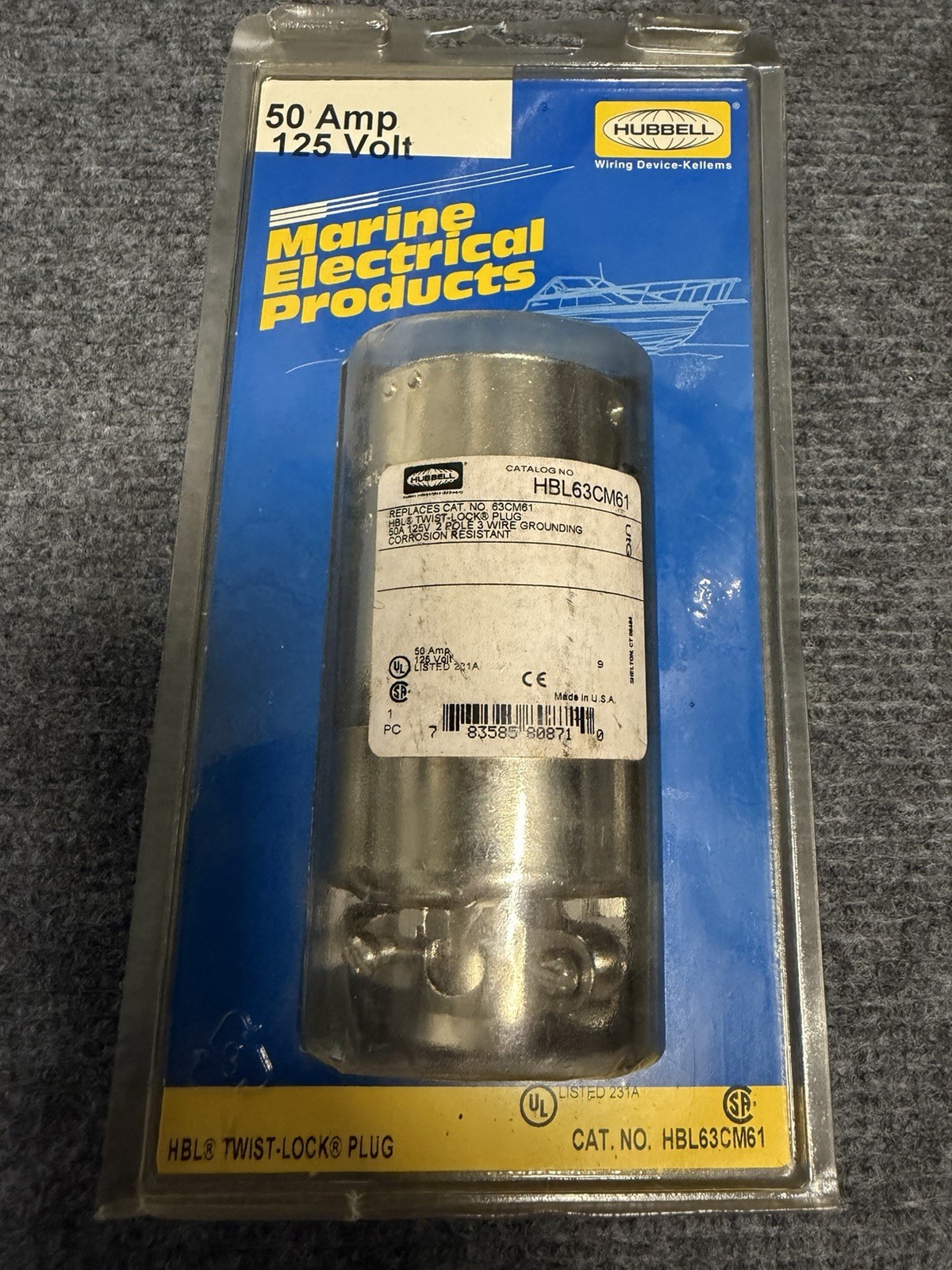 HUBBELL 50 AMP 125 VOLT TWIST-LOCK PLUG #HBL63CM61 HUBBELL 50 AMP 125 VOLT TWIST-LOCK PLUG #HBL63CM61