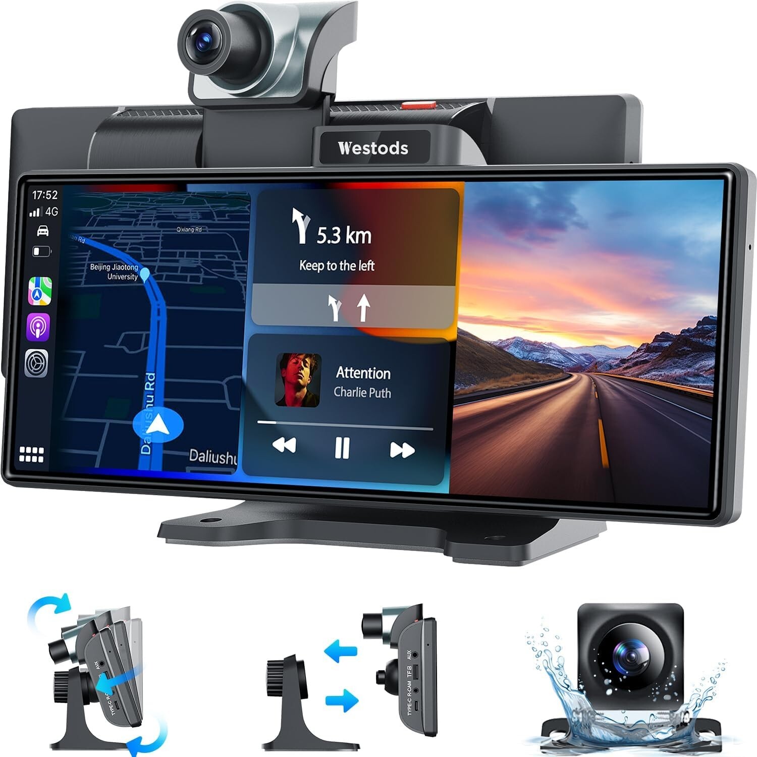 Portable Wireless Carplay Car Stereo with 2.5K Dash Cam-10.26\ Portable Wireless Carplay Car Stereo with 2.5K Dash Cam-10.26\