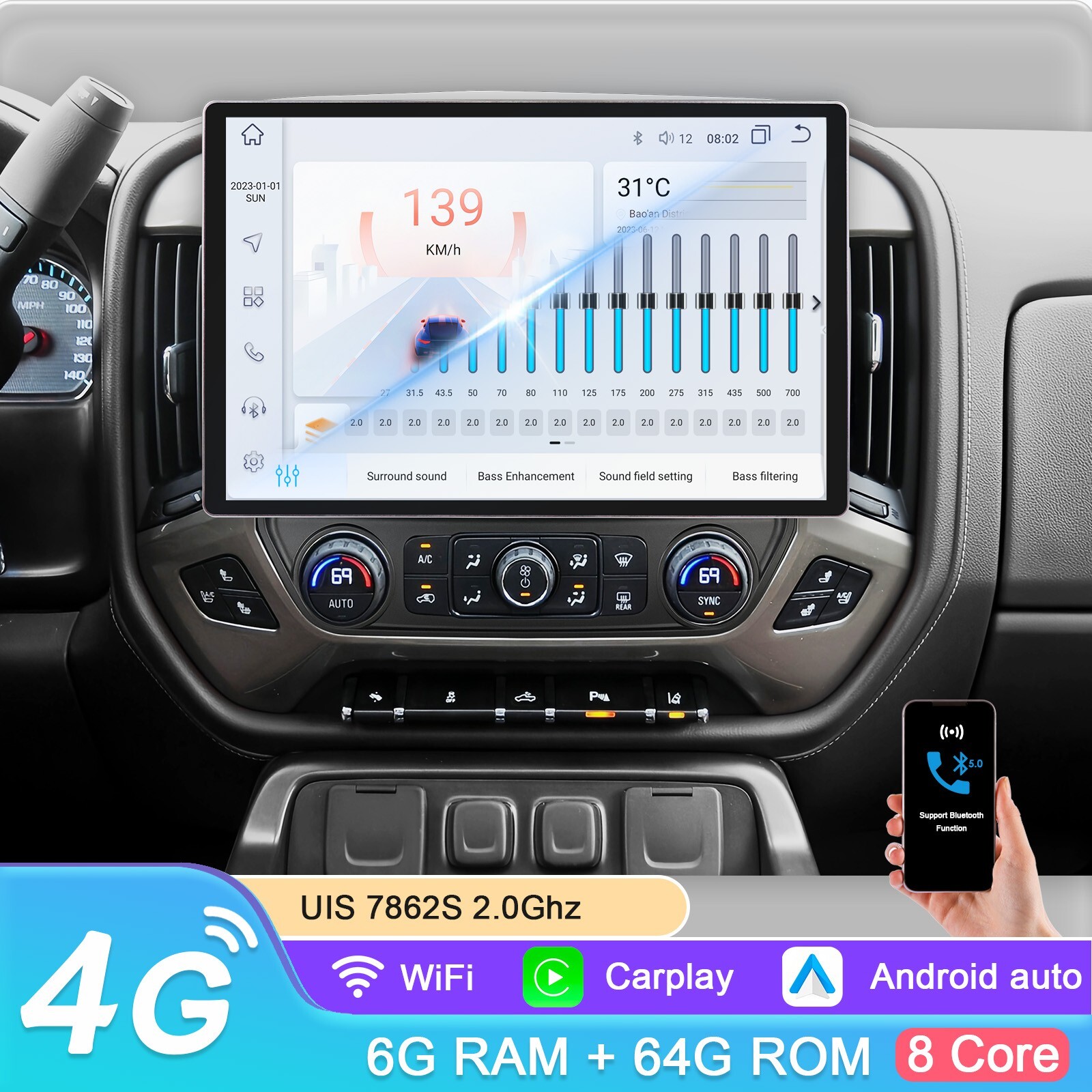 13.1'' QLED For Chevrolet Silverado GMC Sierra 2014-18 Car Stereo Radio Carplay