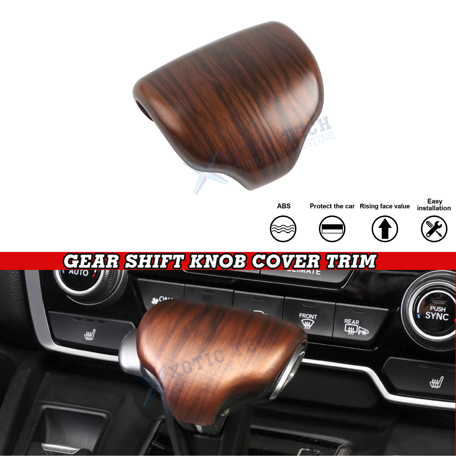 Peach Wood Grain Inner Gear Shift Lever Knob Cover Trim For Honda CR-V 2017-2022