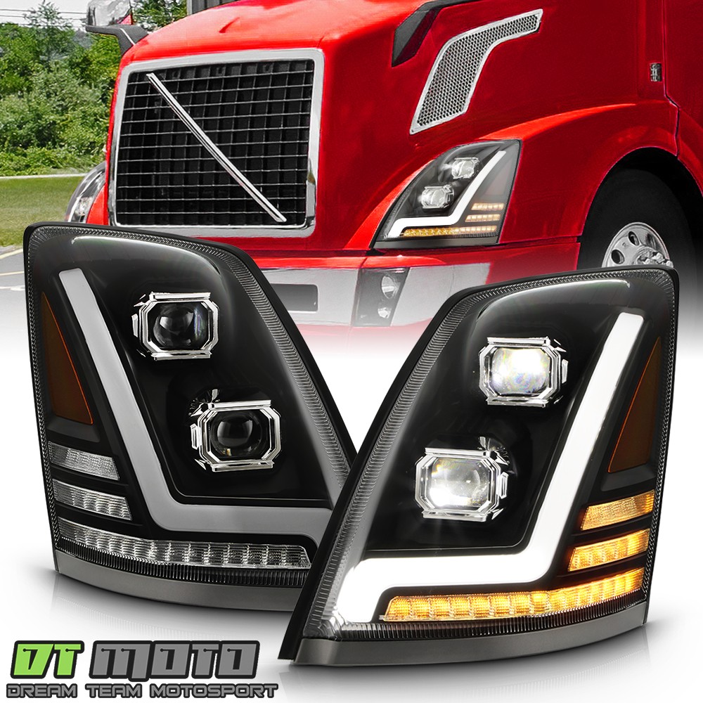 For 2004-2018 Volvo VNL Black Sequential Signal Dual LED Projector Headlights For 2004-2018 Volvo VNL Black Sequential Signal Dual LED Projector Headlights