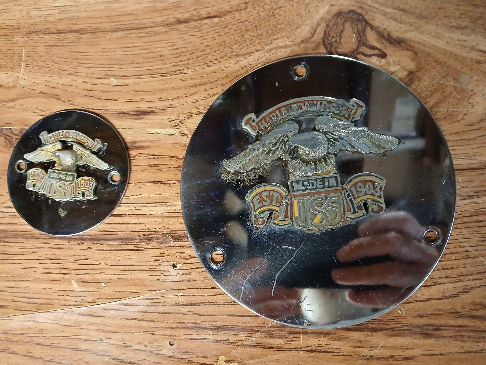 HARLEY DAVIDSON OEM GOLDEN EAGLE POINTS & DERBY COVERS MATCHING SET SHOVELHEAD HARLEY DAVIDSON OEM GOLDEN EAGLE POINTS & DERBY COVERS MATCHING SET SHOVELHEAD