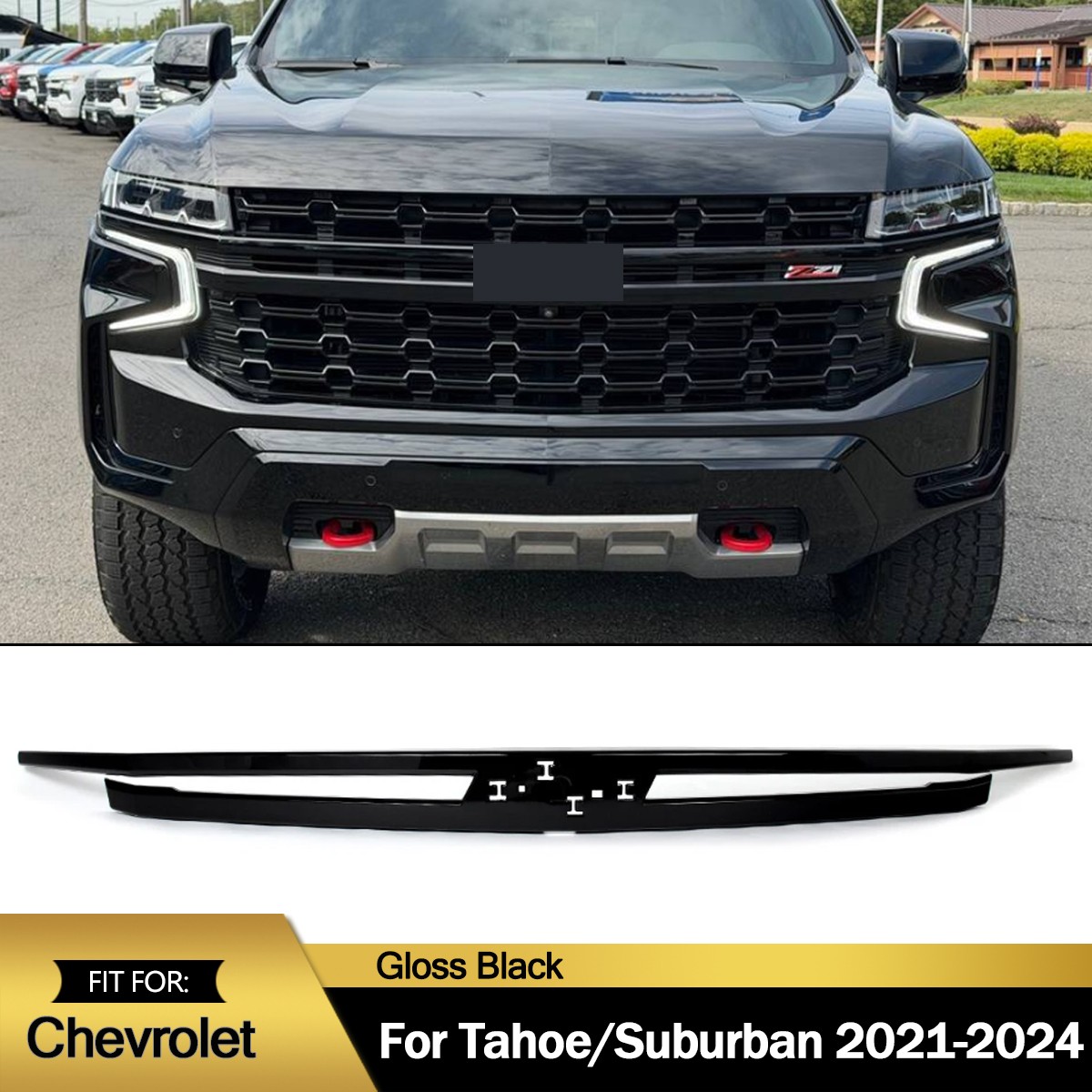 Glossy Black Front Grille Molding Trim Fits 2021-2024 Chevrolet Tahoe Suburban