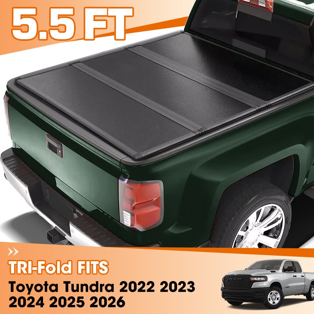 5.5FT Tri-Fold Hard Truck Tonneau Cover For 2022-2026 Toyota Tundra Black Bed