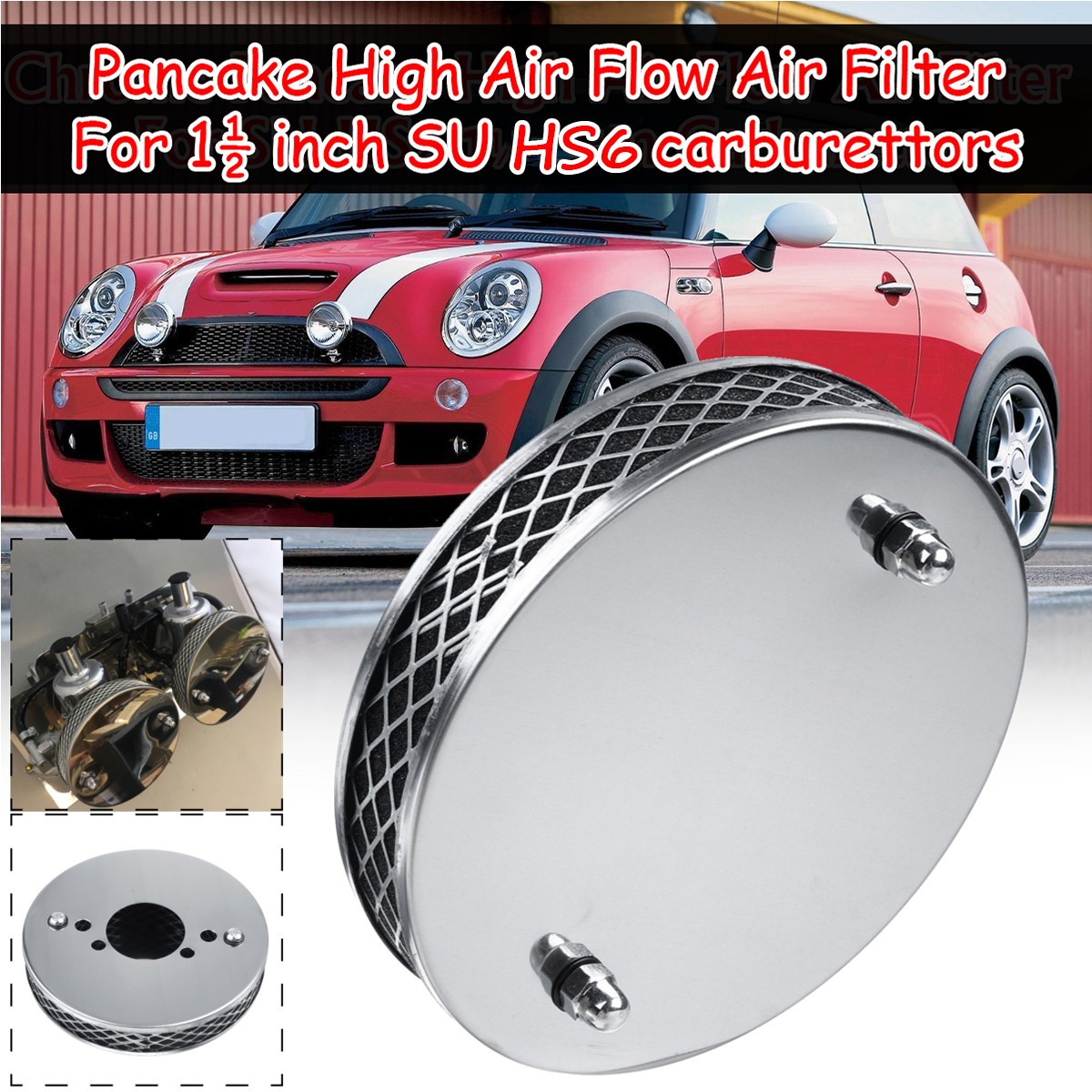 Pancake High Air Flow Chrome air Filter For SU HS6 Carburettor