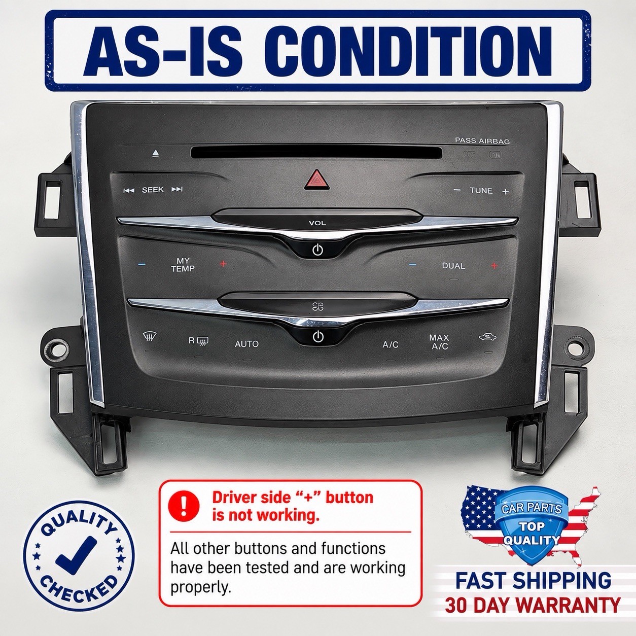 13-16 LINCOLN MKS RADIO FACE CONTROL DUAL ZONE AC TRIM BEZEL EA5T-18A802-AD OEM