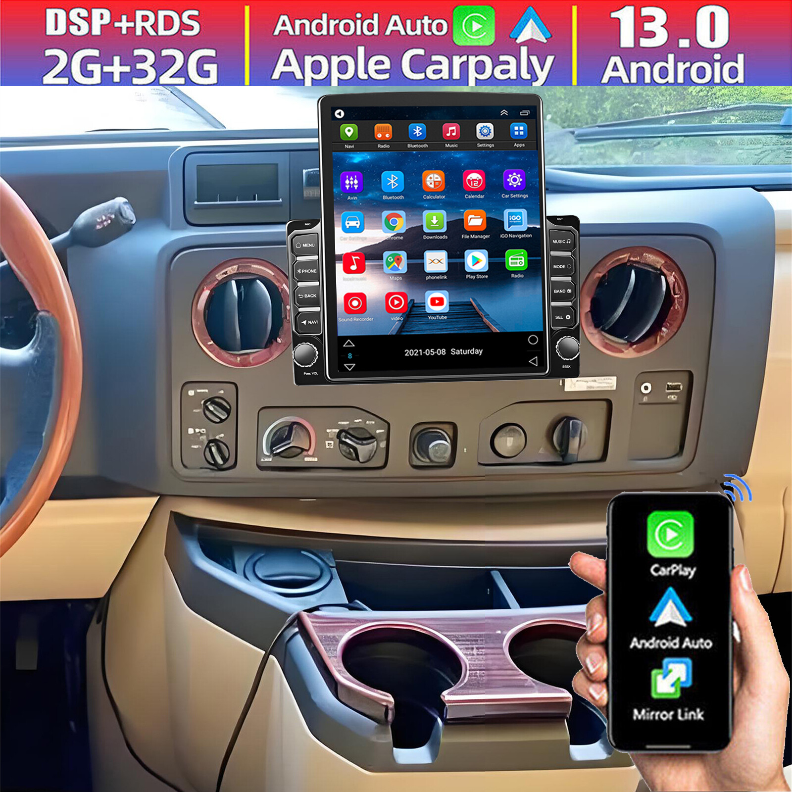 Android 13 CarPlay Stereo Car Radio GPS For Ford E150 E250 E350 Super Duty 09-14