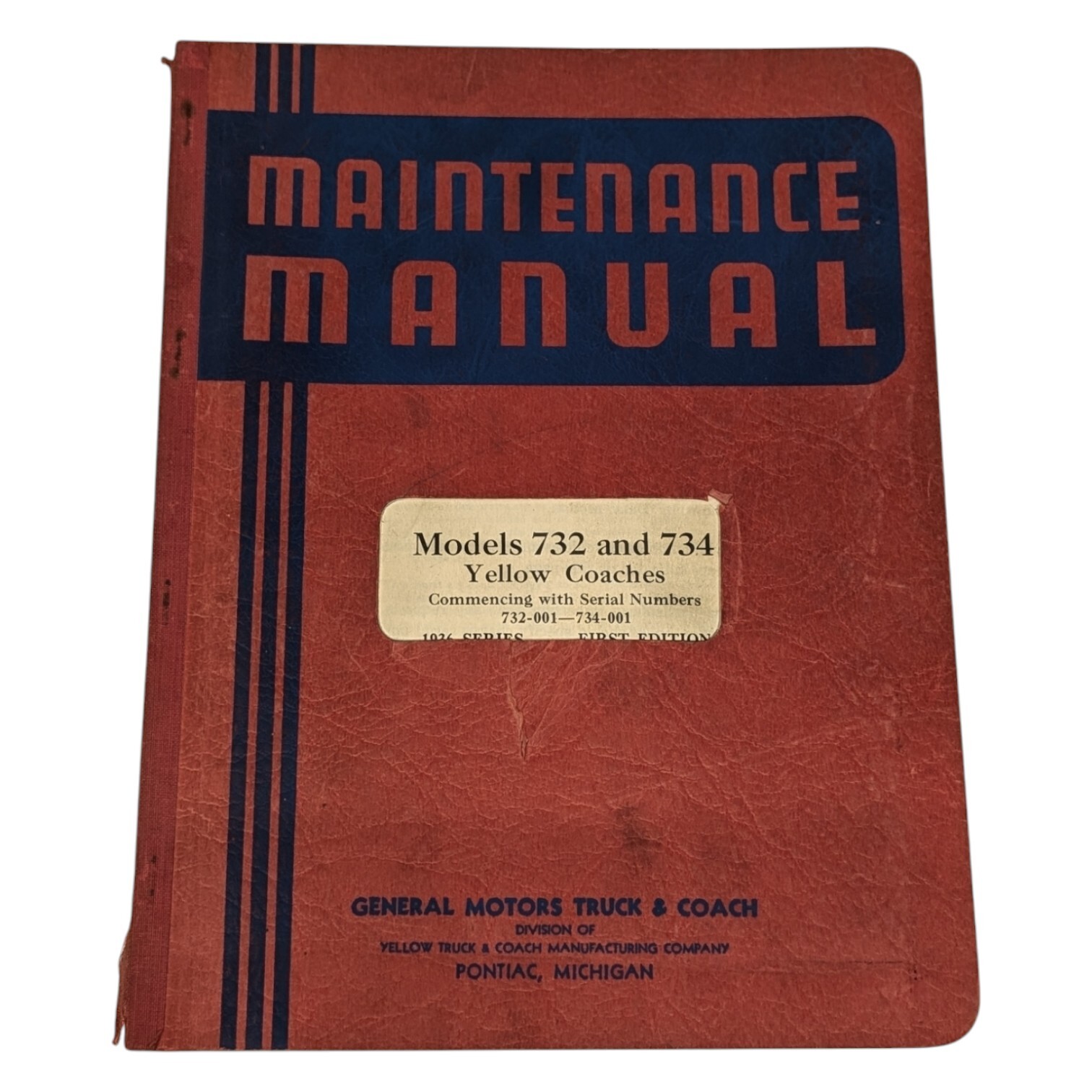 Rare 1936 GMC 732 734 Yellow Coach Maintenance Manual Rare 1936 GMC 732 734 Yellow Coach Maintenance Manual