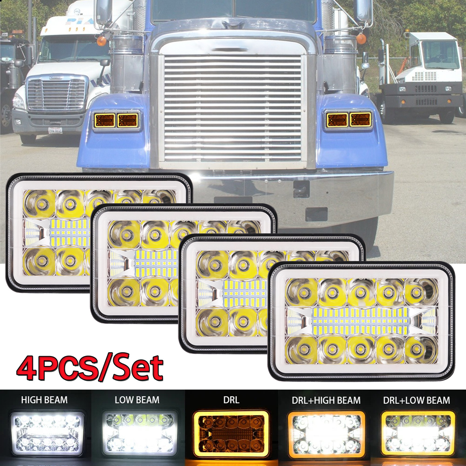 4PCS For Freightliner FLD120/112 Classic 4x6'' LED Headlights Hi-Lo Beam DRL DOT