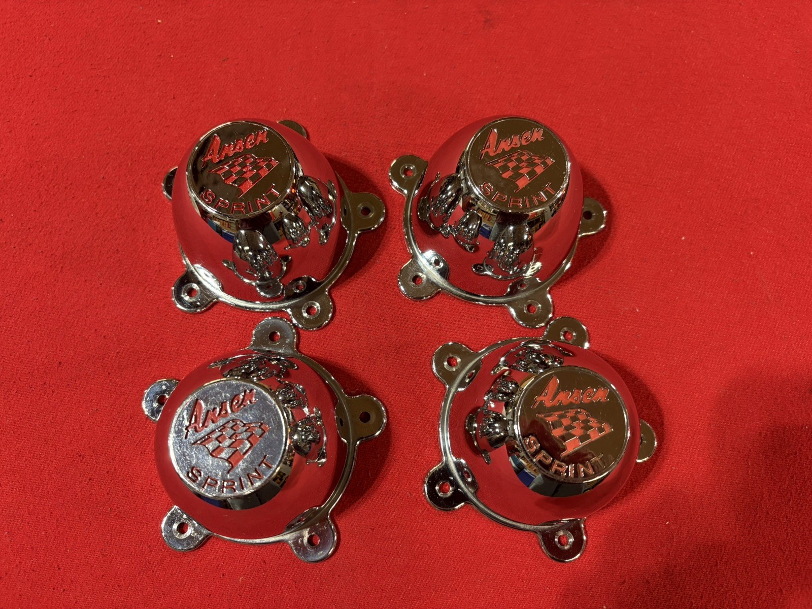 Vintage Early Set Of (4) Ansen Sprint Center Caps Early Molded 5 Ear Gasser Day2